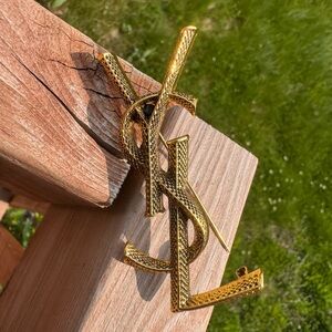 YSL Gold Logo Brooch